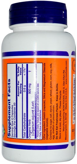補充劑，牛至油 - Now Foods, Oregano, 450 mg, 100 Veg Capsules