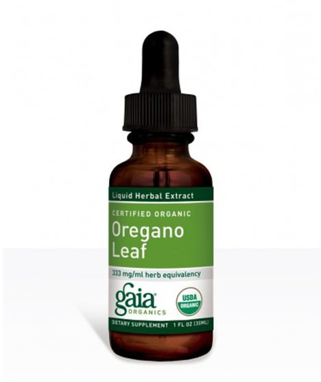 補充劑，牛至油，牛至油液，健康，感冒和病毒，感冒和流感 - Gaia Herbs, Certified Organic Oregano Leaf, 1 fl oz (30 ml)
