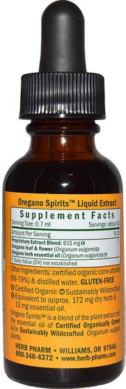 補充劑，牛至油，牛至油液 - Herb Pharm, Oregano Spirits, 1 fl oz (29.6 ml), 1 fl oz (30 ml)