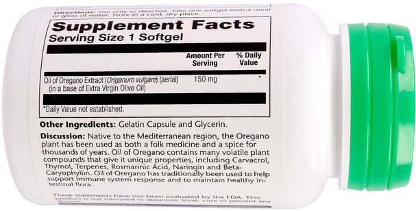 補充劑，牛至油 - Solaray, Oil of Oregano, 150 mg, 60 Softgels