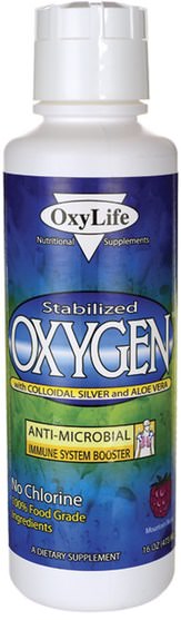 補充劑，氧氣補充劑，感冒和病毒，免疫系統 - OxyLife, Stabilized Oxygen With Colloidal Silver and Aloe Vera, Mountain Berry, 16 oz (473 ml)