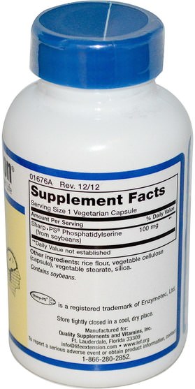 補充劑，磷脂酰絲氨酸，注意力缺陷障礙，添加，adhd，腦 - Life Extension, PS Caps, 100 mg, 100 Veggie Caps