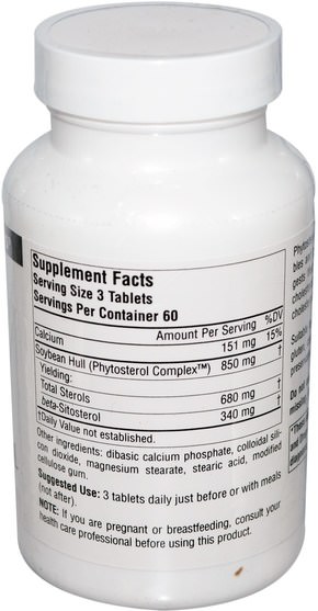 補充劑，植物甾醇，β谷甾醇 - Source Naturals, Phytosterol Complex with Beta Sitosterol, 113 mg, 180 Tablets