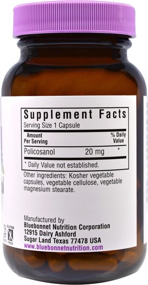 補充劑，多廿烷醇 - Bluebonnet Nutrition, Policosanol, 20 mg, 60 Vcaps