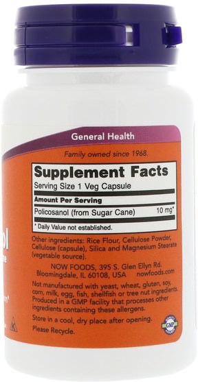 補充劑，多廿烷醇 - Now Foods, Policosanol, 10 mg, 90 Veg Capsules
