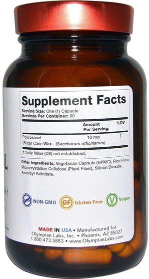 補充劑，多廿烷醇 - Olympian Labs Policosanol, 10 mg, 60 Veggie Caps