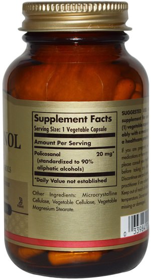 補充劑，多廿烷醇 - Solgar, Policosanol, 20 mg, 100 Vegetable Capsules