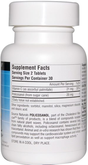 補充劑，多廿烷醇 - Source Naturals, Policosanol, 10 mg, 60 Tablets