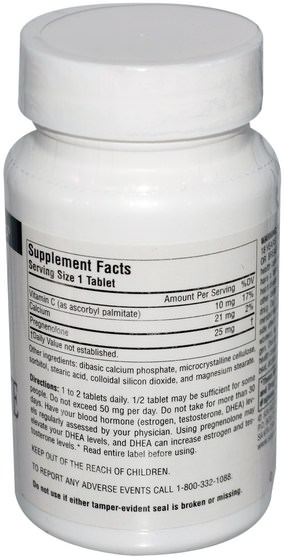 補充劑，孕烯醇酮25毫克 - Source Naturals, Pregnenolone, 25 mg, 120 Tablets