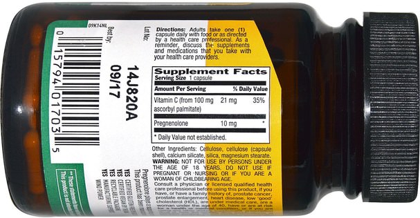 補充劑，孕烯醇酮 - Country Life, Pregnenolone, 10 mg, 60 Veggie Caps