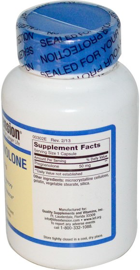 補充劑，孕烯醇酮50毫克 - Life Extension, Pregnenolone, 50 mg, 100 Capsules
