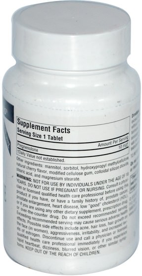 補充劑，孕烯醇酮 - Source Naturals, Pregnenolone Cherry Flavored, 10 mg, 120 Tablets