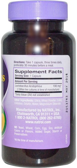 補充劑，益生菌，嗜酸乳桿菌 - Natrol, Acidophilus Probiotic, 100 Capsules