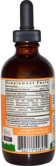 補充劑，益生菌，兒童益生菌，穩定的益生菌 - Bioray Kids, NDF Shine, Probiotic Lysate & Toxin Removal, Kids, Berry Flavor, 4 fl oz (120 ml)