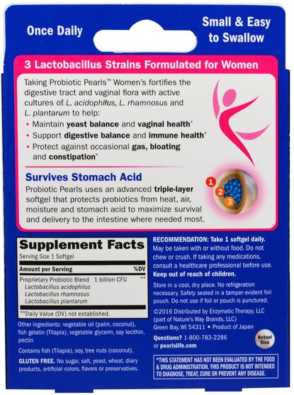 補充劑，益生菌 - Enzymatic Therapy, Probiotic Pearls Womens, Digestive & Yeast Balance, 30 Softgels