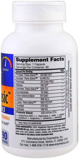 補充劑，益生菌 - Enzymedica, Digest Basic + Probiotics, 90 Capsules