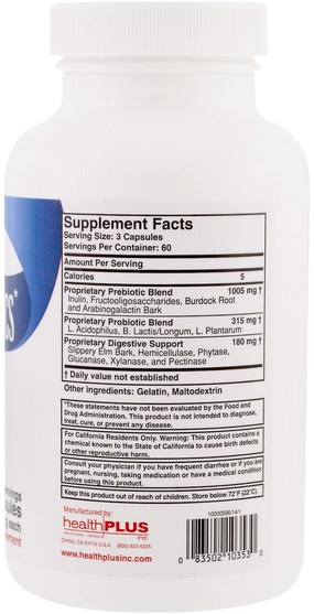 補充劑，益生菌 - Health Plus Prebiotic Formula, 500 mg, 180 Capsules