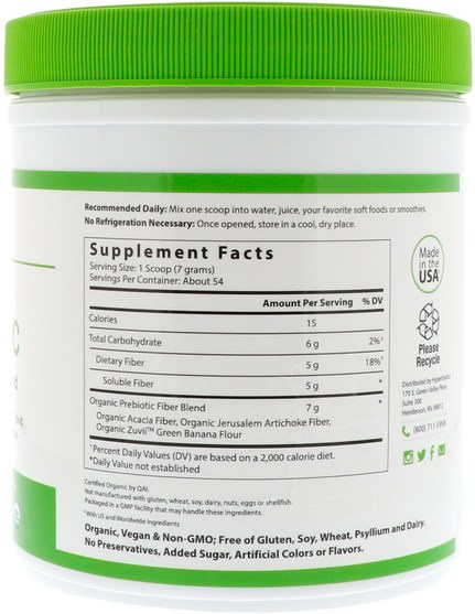 補充劑，益生菌 - Hyperbiotics, Prebiotic, Organic Proprietary Blend, 13.23 oz (375 g)