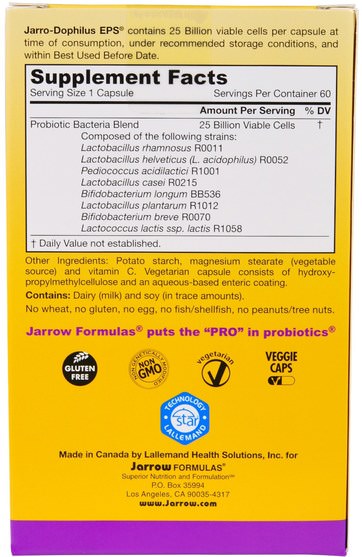 補充劑，益生菌 - Jarrow Formulas, Jarro-Dophilus EPS, 25 Billion, 60 Veggie Caps