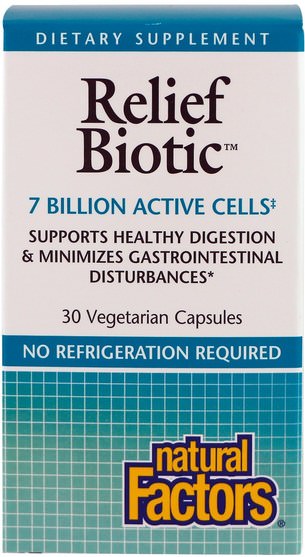 補充劑，益生菌 - Natural Factors, ReliefBiotic, 7 Billion Active Cells, 30 Vegetarian Capsules