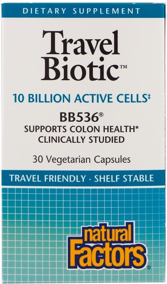 補充劑，益生菌 - Natural Factors, Travel Biotic BB536, 30 Vegetarian Capsules