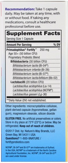 補充劑，益生菌 - Natures Way, Primadophilus, Fortify, Age 50+ Probiotic, Extra Strength, 30 Veggie Capsules