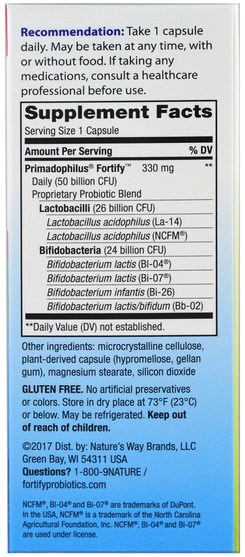 補充劑，益生菌 - Natures Way, Primadophilus, Fortify, Daily Probiotic, Extra Strength, 30 Veggie Casules