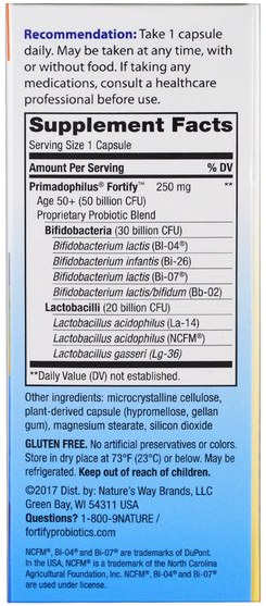 補充劑，益生菌 - Natures Way, Primadophilus, Fortify Age 50+ Probiotic, Extra Strength, 30 Veggie Capsules