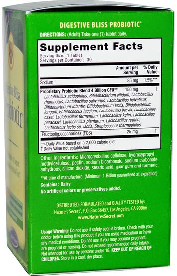補充劑，益生菌，羅伊特 - Natures Secret, Digestive Bliss Probiotic, 30 Patented Gel-Barrier Tablets