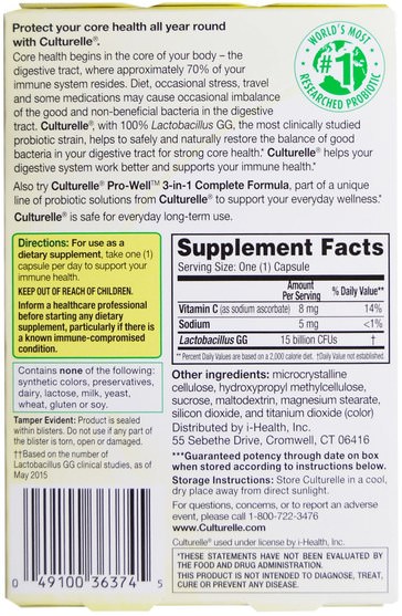 補充劑，益生菌，穩定的益生菌 - Culturelle, Health & Wellness, Daily Immune Support Formula, 30 Veggie Caps