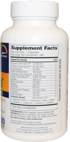 補充劑，益生菌，穩定的益生菌 - Enzymedica, Digest Gold + Probiotics, 180 Capsules