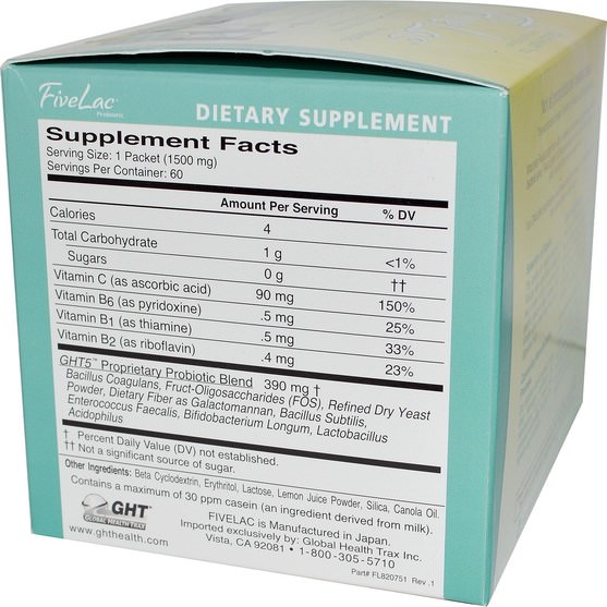 補充劑，益生菌，穩定的益生菌 - Global Health Trax, FiveLac Probiotic, Lemon Flavor, 60 Packets.053 oz (1.5 g) Each