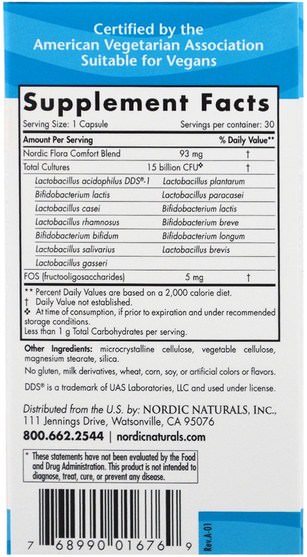 補充劑，益生菌，穩定的益生菌 - Nordic Naturals, Nordic Flora Probiotic, Comfort, 30 Capsules