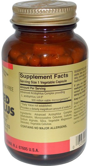 補充劑，益生菌，穩定的益生菌 - Solgar, Advanced Acidophilus, 100 Vegetable Capsules