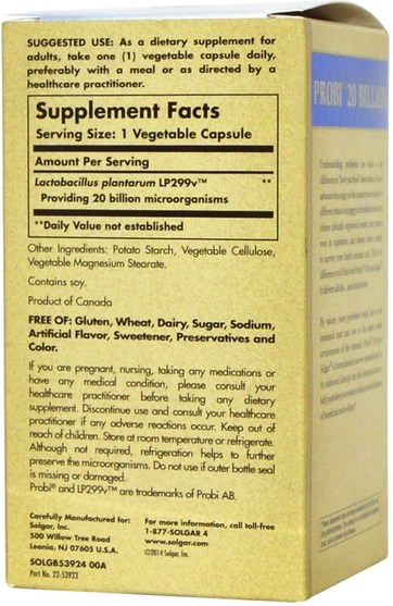 補充劑，益生菌，穩定的益生菌 - Solgar, Probi 20 Billion, 30 Vegetable Capsules