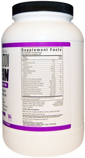 補充劑，蛋白質 - Bluebonnet Nutrition, 100% Natural Dual-Action Protein Whey + Casein, Natural Original Flavor, 2.1 lb (952 g)
