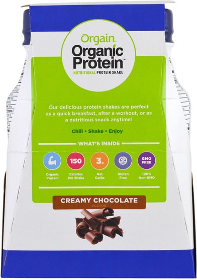 補充劑，蛋白質飲料 - Orgain, Organic Protein Nutritional Protein Shake, Creamy Chocolate Flavor, 4 Pack, 14 fl oz (414 ml) Each