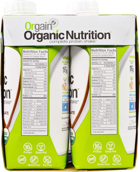 補充劑，蛋白質飲料，蛋白質奶昔 - Orgain, Organic Nutrition Complete Protein Shake, Creamy Chocolate Fudge, 4 Pack, 11 fl oz (330 ml)