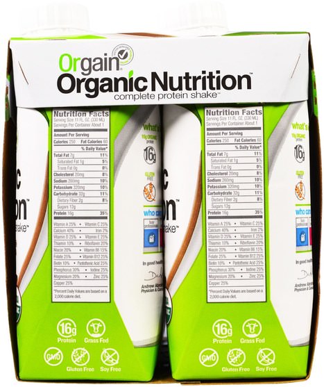 補充劑，蛋白質飲料，蛋白質奶昔 - Orgain, Organic Nutrition Complete Protein Shake, Iced Cafe Mocha, 4 Pack, 11 fl oz (330 ml)