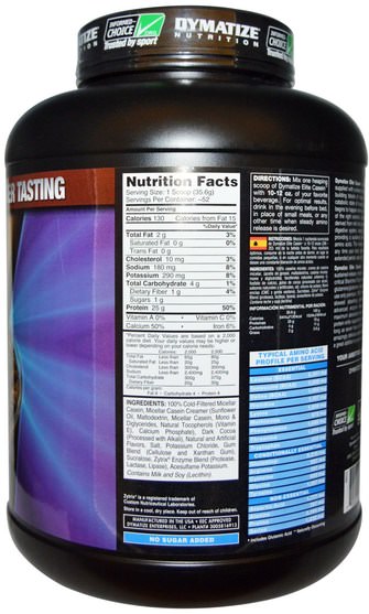 補充劑，蛋白質 - Dymatize Nutrition, Elite Casein, Rich Chocolate, 4 lbs (1.836 g)
