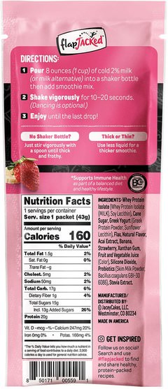 補充劑，蛋白質 - FlapJacked, Protein Smoothie With Greek Yogurt, Strawberry Banana, 12 Packets, 1.5 oz (43 g) Each