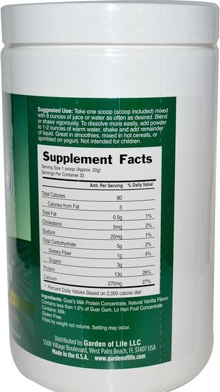 補充劑，蛋白質，山羊奶蛋白質 - Garden of Life, Goatein, Pure Goats Milk Protein, 440 g