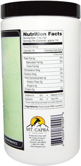 補充劑，蛋白質，山羊奶蛋白質 - Mt. Capra, Capra Lactose, 1 lb (453 g)