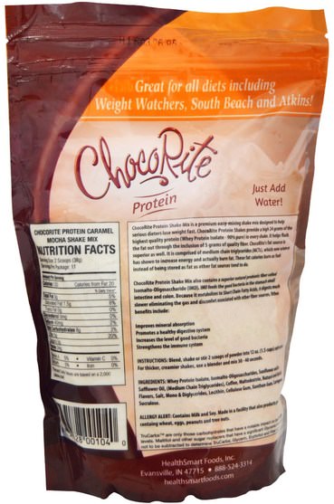 補充劑，蛋白質 - HealthSmart Foods, ChocoRite Protein, Caramel Mocha, 14.7 oz (418 g)