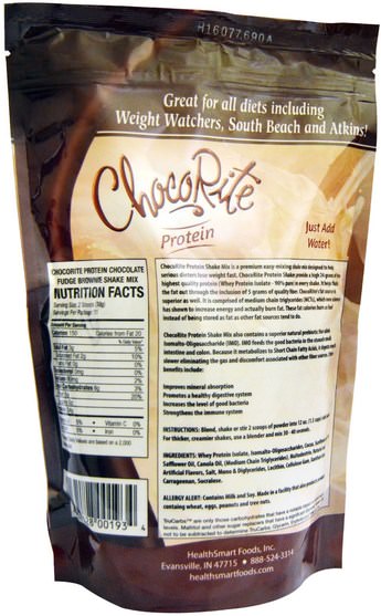 補充劑，蛋白質 - HealthSmart Foods, ChocoRite Protein, Chocolate Fudge Brownie, 14.7 oz (418 g)