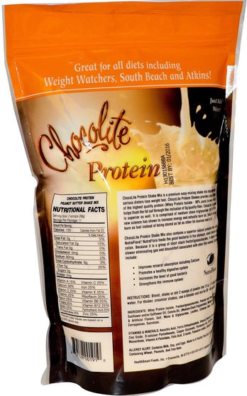 補充劑，蛋白質 - HealthSmart Foods, ChocoRite Protein, Peanut Butter, 14.7 oz (418 g)