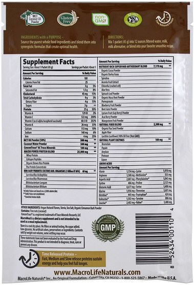 補充劑，蛋白質 - Macrolife Naturals, MacroMeal Ultimate Superfood, Chocolate Protein + Superfoods, 1.6 oz (45 g)