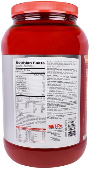 補充劑，蛋白質 - MET-Rx, 100% Ultramyosyn Whey, Chocolate, 32 oz (907 g)