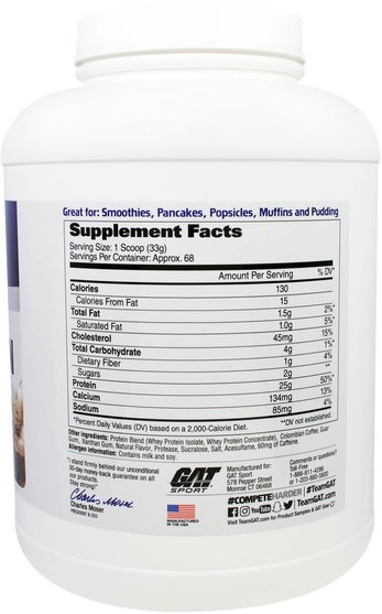 補品，蛋白質，肌肉 - GAT, Whey Protein, Isolate Blend Muscle Protein Shake, Essentials, Coffee, 5 lbs (2268 g)