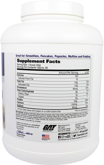補品，蛋白質，肌肉 - GAT, Whey Protein Isolate Blend Muscle Protein Shake, Cookies & Cream, 5 lbs (2268 g)
